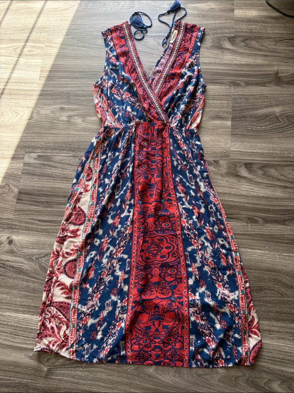 Flying Tomato Red and Blue Mixed Print Dress Medium